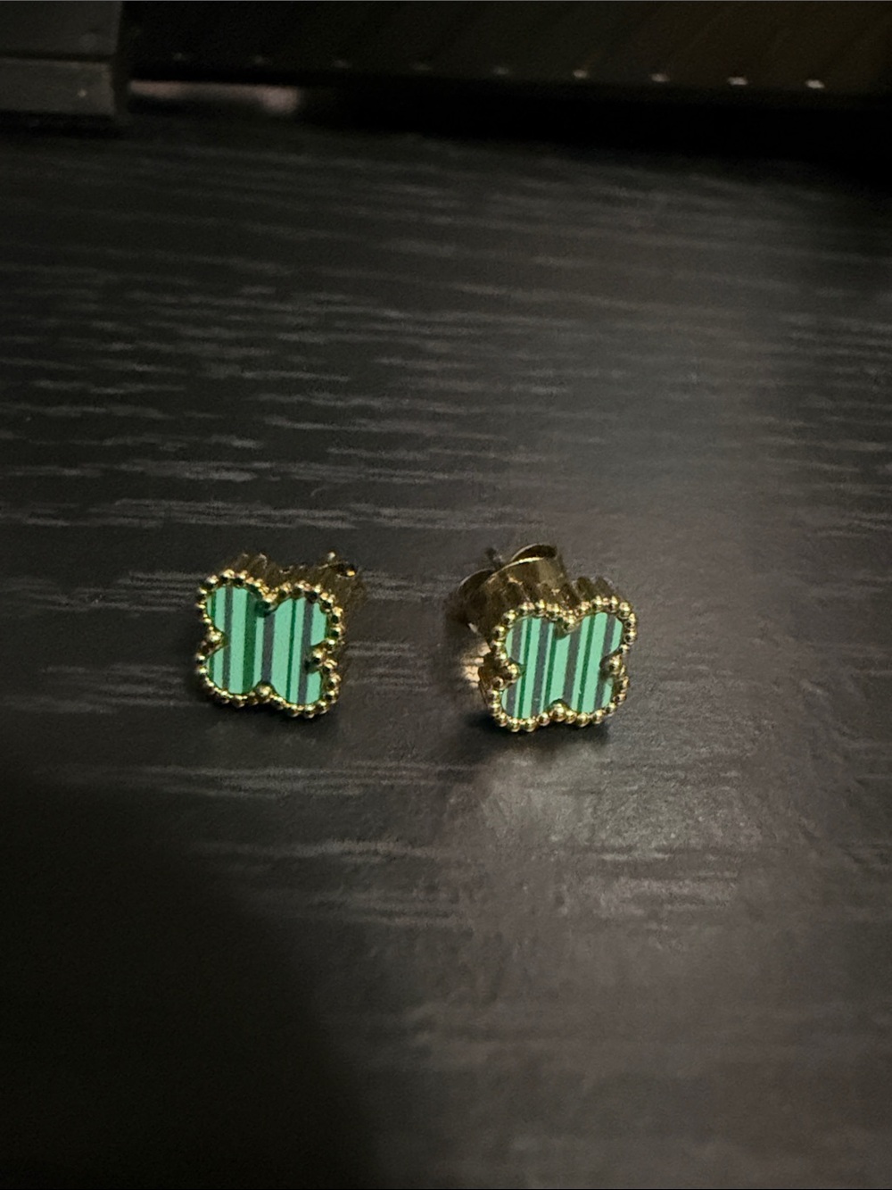 Gold-Tone Green Clamshell Stud Earrings